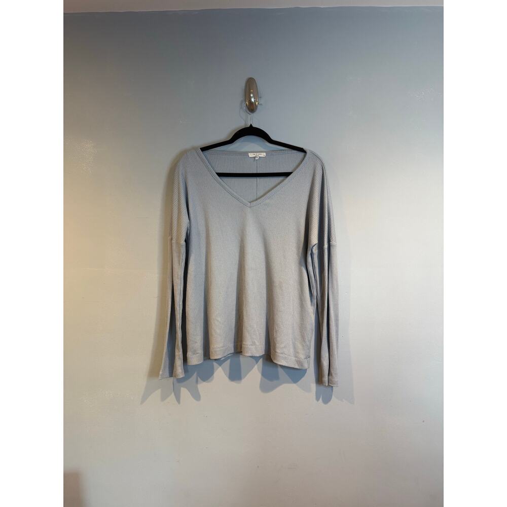 rag & bone Ribbed V-Neck Long Sleeve Top – Light Blue – Size L/G